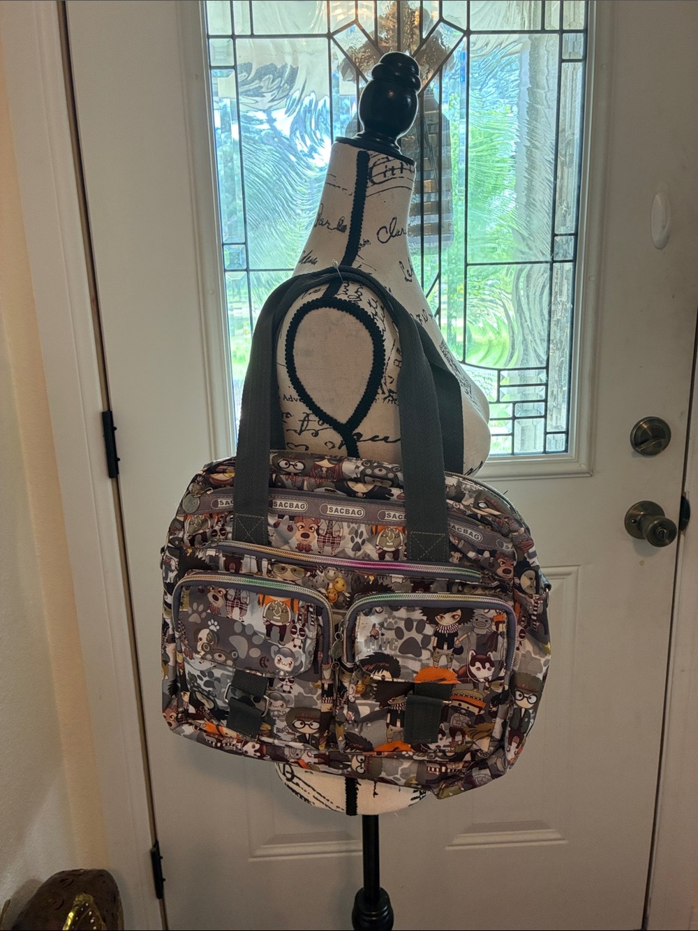 Gray Character-Print Messenger Bag for Women